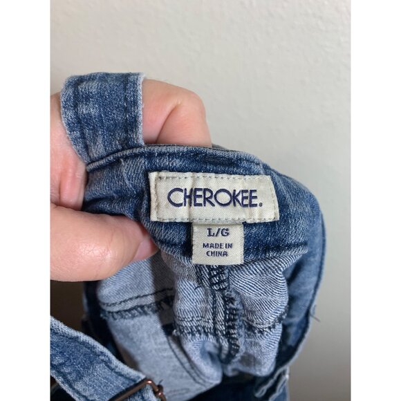 Cherokee Denim Overall Shorts Cut Off Retro Y2K Casual Summer Girls Size Large - Picture 4 of 5